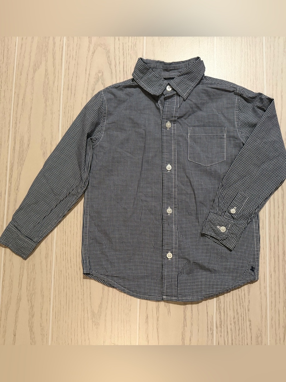 Janie and Jack Boys Size 3 Navy Gingham Cotton Button Down Shirt